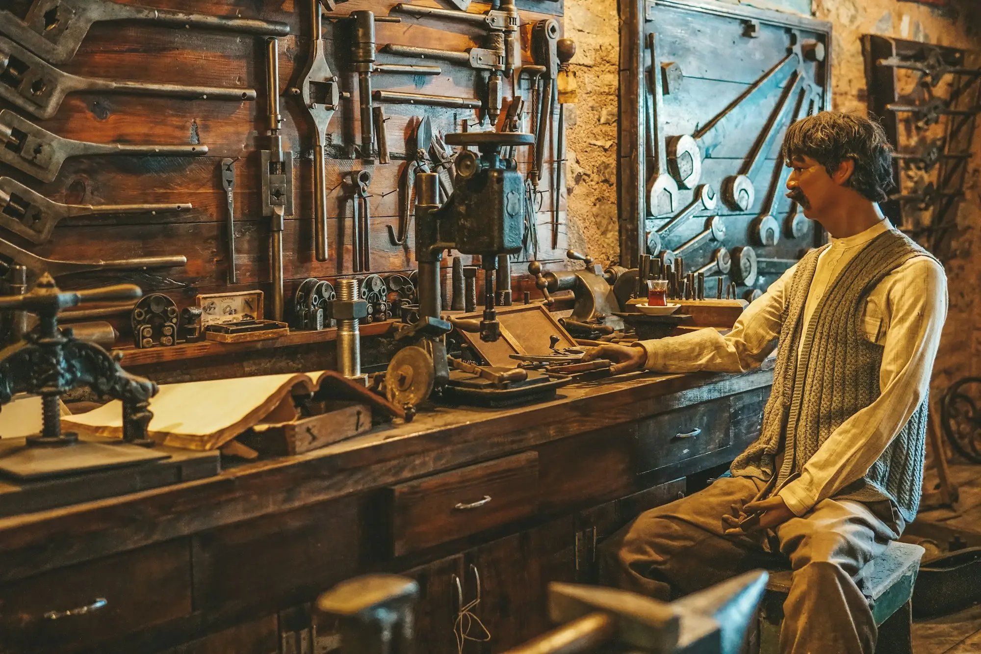 Woodworker at his workshop bench