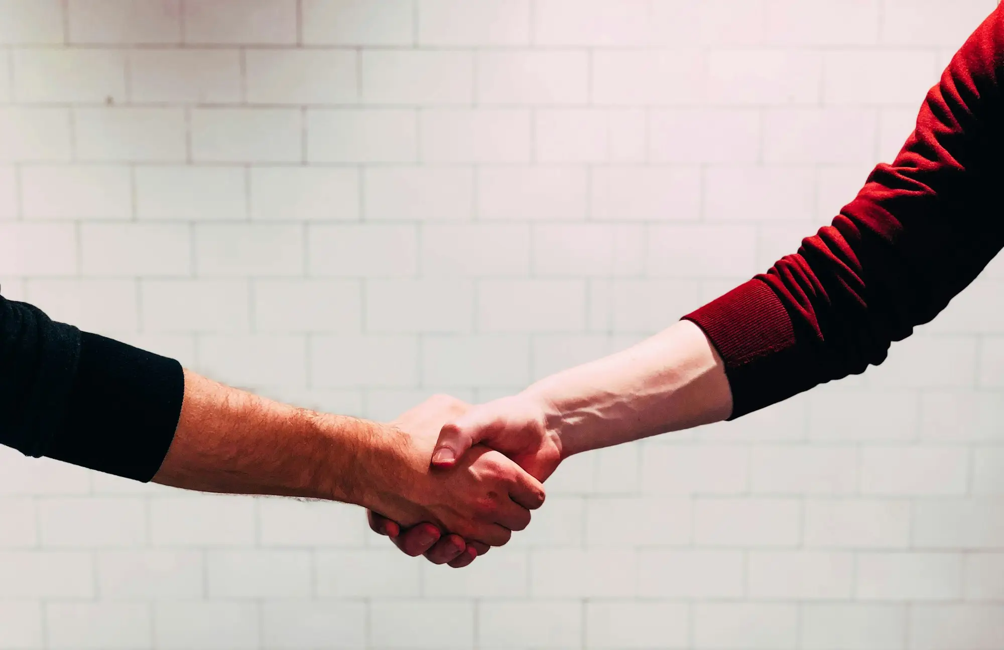 Two people shaking hands to close a business deal